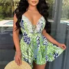 Casual Dresses Women Chic All Over Print Spaghetti Straps V Neck Sleeveless Lace Hem Up A-line Sexy Mini Dress