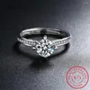 Klusterringar 4.3CTTW D Färg Moissanite Engagement 925 Sterling Silver 18K Gold Plated Lab Created Diamond Wedding Band