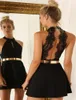 Spetscocktailklänningar 2021 Sexig kort miniklänning svart med mousserande gyllene band cocktailpartklänningar anpassade Made4735581