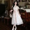 Robes de fête Femmes Summer Sweet Rose Floral Midi Robe 2024 Japon Bandage coréen Cold Colde à manches courtes Robe Date Femme