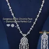 Blue Fashion Luxury Tassel Statement smycken Set för kvinnor bröllopsfest lång tröja kedja halsband och örhänge 240402