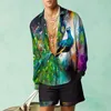 Peacock Muster Shirt Set 3D -Print Männer lässige Mode Langarm Shirts Übergroße Strandshorts Sommer Streetwear Anzüge Kleidung 240401