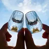 Vinglas 1pc Creative Crystal S Glass 15 ml Mini Hard Whisky Liquor Cups Double Bottom Gold Foil Tea Cup High-End present för män