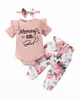 Kledingsets geboren Baby Girl 3pcs Deset mama's kleine korte mouw Romper Flowers Pant Headband Summer Outfit voor 0-18 maanden