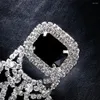 Kolczyki Dangle Elegancka ślubna czarna kryształowy mnóstwo Duży wisiorek dla kobiet Bling Water Drop Wysokości biżuterii imprezowej