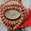 Halsband 8mm naturlig brun rudraksha 108 knut pärlor halsband souvenir emotionell lugnande jasper tacksägelse dag jul glödande