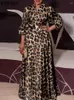 Plus Size Dresses 5xl Vonda Bohemian Dress Elegant Women Leopard Print 2024 Long Lantern Sleeve Loose V Neck Casual Party Sundress