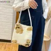 Bag Autumn Bear Printed Handbag Vintage Fleece Top-handle Travel Shoulder Clutch Youth Ladies Simple Versatile
