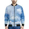 Jackets masculinos desenho animado nuvem branca padrão zíper homem 3d Sky Coast Kids Kids Casual Up Jacket Longa Matraça Bomber Sweatshirt