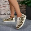 Casual Shoes for Women 2024 Högkvalitativ Leopardtryck Kvinnor Flats Fashion Round Flat Lace Up Zapatos