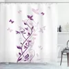 Shower Curtains Floral Violet Lilac Butterfly Plant Pattern Bathroom Waterproof Polyester Home Decor