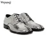 Chaussures décontractées mode tabi orteil en cuir masculin lace en haut carré talon bas talon de style homme d'automne noir argent noir LeasUire