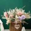 Dekoratif çiçekler docidaci yapay çiçek beyaz yüksek kaliteli ipek karahindiba okaliptüs hibrid buket düğün partisi sahte çiçek
