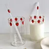 Wine Glasses 300ml High Borosilicate Cute Strawberry Water Milk Drinking Cup With Straw Summer Value