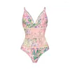 Stampa da bagno da bagno femminile set di bikini rosa set da donna a manica lunga costume da bagno 2 pezzi coppa abito da spiaggia da spiaggia sexy costume da bagno in pizzo sexy in pizzo sexy