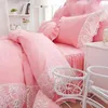 Set di biancheria da letto in pizzo rosa copripiumini principessa copritura letto a letto giunco letti cuscinetti a colore solido in cotone set tessile set coreano in stile coreano