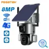 Камеры Pegatah 8MP 4G Беспроводная солнечная камера 4K Wi -Fi Dual Lins 10x солнечная панель обнаружение человека Ptz Security Cam Водостойкие IP -камеры