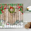 Duş Perdeleri Noel Yaratıcı Vintage Farm Ahır Ahşap Kapı Xmas Kış Kış Yıl Banyo Dekor Banyo Setleri