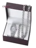 Titta på Chuhan 3PCSSet Hip Hop Kuba -kedjor Ised Out Necklace Set Fashion Luxury Diamond Inlaid Steel Band Quartz Watch Armband J1187025