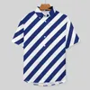 Men's Casual Shirts Navy Blue White Nautical Loose Shirt Man Vacation Diagonal Stripes Summer Short Sleeve Streetwear Oversize Blouses