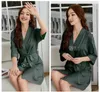 Home Clothing Jacquard Short-sleeved Nightgown Women's Imitated Silk Bathrobe Nightdress European And American Plus Size