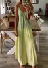 2023 Women Fashion Summer V Hals -jurken voor spaghetti -band Maxi -jurk Big Swing Aline Loose 240411