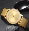 Missfox 40mm Woamins regarde un minimaliste en maille en acier mince de la mode Fashion Casual Imperproof 18k Gold Ladies Quartzwatch Girls17964189