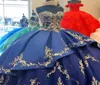 2022 Fashion Gold Embroidery Navy Quinceanera Prom Dresses Ball Jurk Sweetheart Real Po Beading Satin Corset Long Sweet 15 Dres8306859