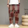 Calça masculina calça de estilo étnico de outono da primavera tendência de larem harém pantalones retro colapso de pernas largas calças de pernas largas calças de moletom