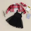 Clothing Sets 1-4years Baby Girls 3pcs Outfits Sleeveless Tulle Dress With Plaid Coat Headband Set Infant Spring Clothes