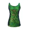 Женские танки Женщины Sequin Top Top Sparking For Slim Fit o Sect Oftion с упругим мягким сценой пулушки шоу