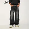 Marka inflacji workowate szerokie nogi chłopak dżinsy unisex vintage umyte niebieskie dżinsowe spodnie męskie spodnie plus rozmiar 240328
