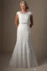 Dresses New Modest Wedding Dresses With Cap Sleeves Mermaid Lace Appliques Vintage 1950s Temple Bride Gowns Wedding Gowns Vestido De Noiva