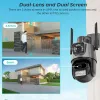 Kameror 6MP 4K IP -kamera Dual Lens Dual Screen PTZ WiFi Camera Outdoor Waterproof Security Video Surveillance Camera Police Light Alarm
