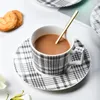 Cups Saucers Nordic Coffee Cup Saucer Set Exquisite Mug Home Black White Plaid Texture Ceramic Teapot Espresso Drinkingware