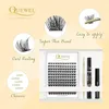 Quewel Lashes DIYまつげエクステンションキットラッシュクラスター144 PCラッシュボンドとシール接着剤ゴールデンラッシュピンセズ接着剤リムーバー240327