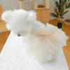 Dog Apparel Pet Dogs Princess Dress Breathable Multi-layer Mesh Wedding Pearl Embellished Outfit Sleeveless For Cat