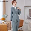 Women's Two Piece Pants Black Blue Formal Pant Suit 2 Set Blazer Women Long Sleeve Single Breasted Work Wear Jacket And Trouser