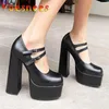 Klänningskor Spring Autumn Korean Version Buckle Strap Thick Heel Women Shoe Black British Style Square Head Cow Leather High Heels Pumpar