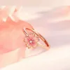 Pêche tournante fleur de pêche zircone fleur de pêche anneau rotatif femelle Instagram rose sakura zirconi anneau ouvert réglable
