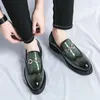 Casual Shoes Spring Men's Embossed Leather Men Fashion Business Green Loafers Mens Slip-on Thick Sole Handmade Wedding