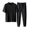 Men's Tracksuits 1 Set Attractive Men Outfit Summer Top Trouseres Pocket Loose Round Neck Male Pants Relaxied Fit