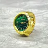 Cluster Rings 2024 Mini Green Watch Ring Creative Metal Shell Finger Elastic Strap Women Men Trendy Fashion Jewelry Gifts