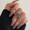 Cluster Rings Y2K Retro Punk Simple Ring Geometry Hollow Star Fashion Irregular Opening Adjustable Wide Edge For Women Men Jewelry