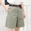 Korean Fashion Casual Summer Shorts Women Loose Wide Leg Pantalon Femme Belt Green White High Waist Shorts Female S-XXL 240329