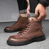 Boots A035 Men's Motor British High Calf Man Shoes Fashion Round Toe Ankle Comfort Flats Leather Motorbike