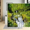 Duschvorhänge Frühlingslandschaft Vorhang grüne Pflanzen Wald Blume Wasserfall natürliches Muster Badezimmer Polyester Stoff hängen Set