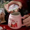 Tasses 500 ml en céramique de Noël du Père Noël Claus avec couvercle de grande capacité café pour cadeau