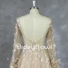 Robes de fête Dideyttawl Real Pos Champagne 3D Fleurs V-Neck Tulle Sans manches Prom Robe A Line Illusion Back Sweep Train Train Robe de soirée