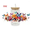 Autocollants de fenêtre 3D UV DTF Transferts 16 oz tasse enveloppes Fleur Butterfly Insecte imprimé pour le cuir en métal en céramique en verre bricolage, etc. D30